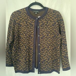 NWT Ann Taylor Navy and Gold Patterned Cardigan